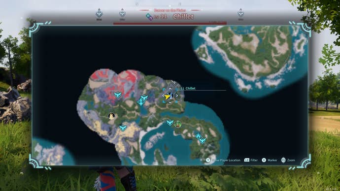 Map view of the Chillex Alpha location in Palworld.