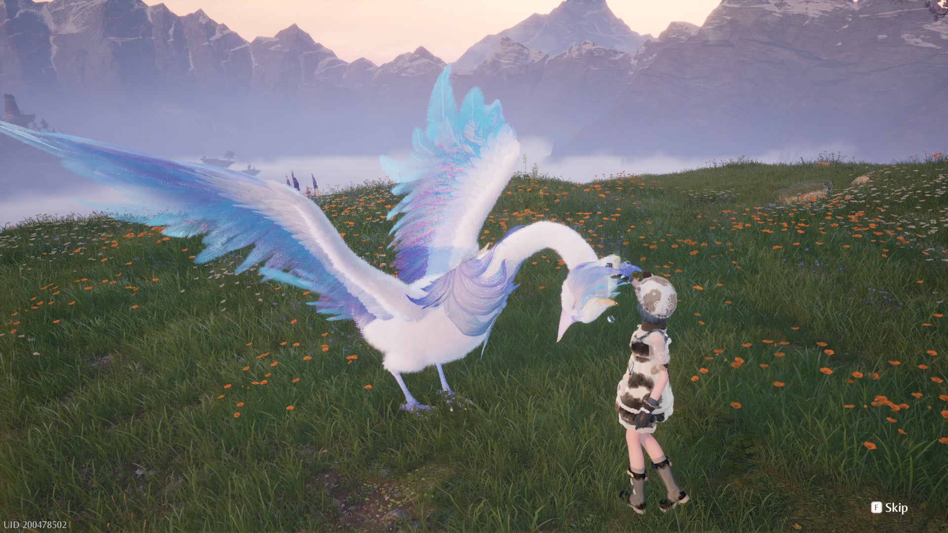 Nikki grooming the Astral Swan in Infinity Nikki.