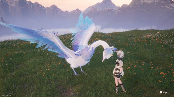 Nikki grooming the Astral Swan in Infinity Nikki.