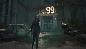 Eve dressed in a biker outfit looking at Bar 99 on Eidos 7 area in Stellar Blade.