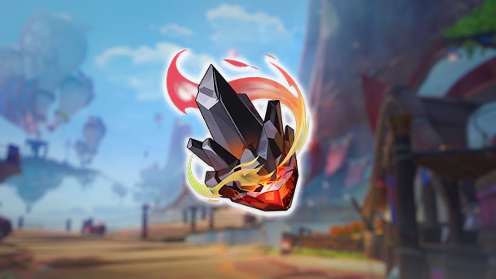 Blazing Flint Ore on a blurred background of a Natlan horizon in Genshin Impact.