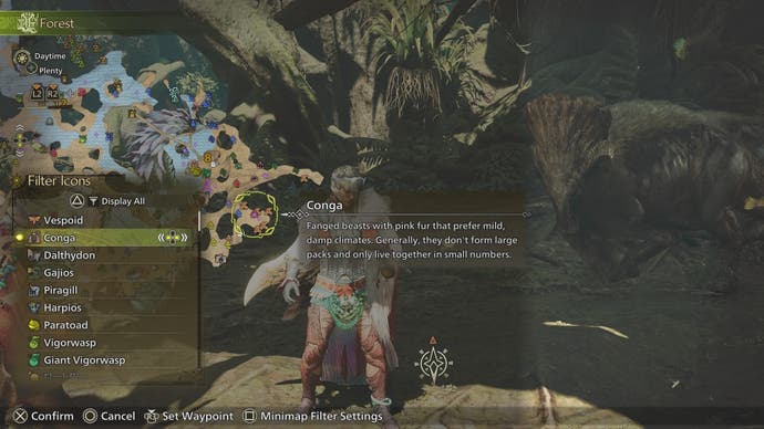 Selecting Conga from the Filter Icons menu in Monster Hunter Wilds.