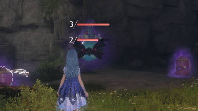 Nikki looking at a Raging Sack enemy in Infinity Nikki.