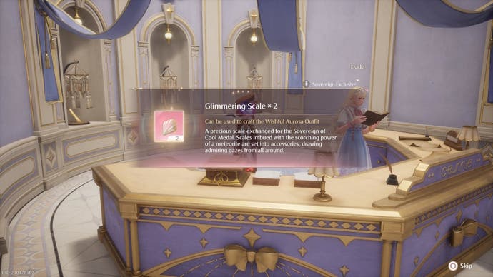 Obtain the Glimmering Scale materials from Dada at the Infinity Nikki Stylists' Guild.