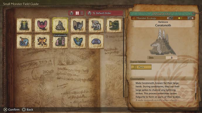 Cerotonoth monster entry from the Field Guide in Monster Hunter Wilds.