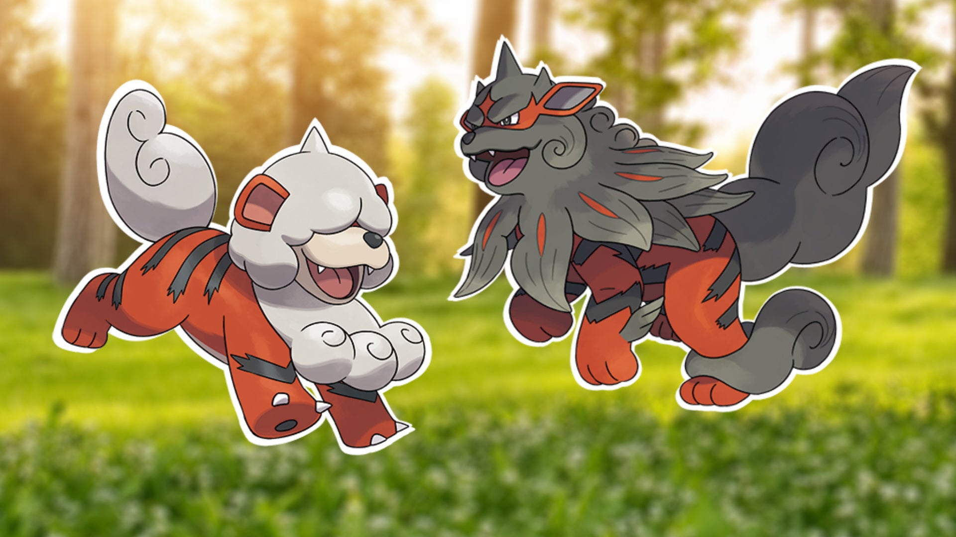 Artwork of the Hisuian Growlithe and Arcanine in Pokemon Go.