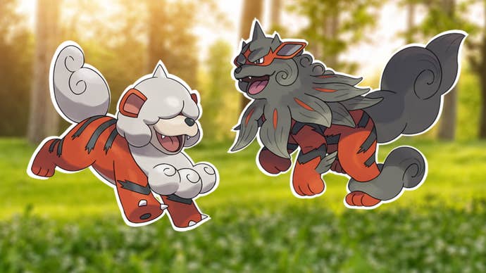 Artwork of the Hisuian Growlithe and Arcanine in Pokemon Go.