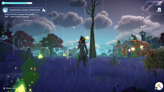 looking at the jack skellington tree in the forgotten lands area of disney dreamlight valley