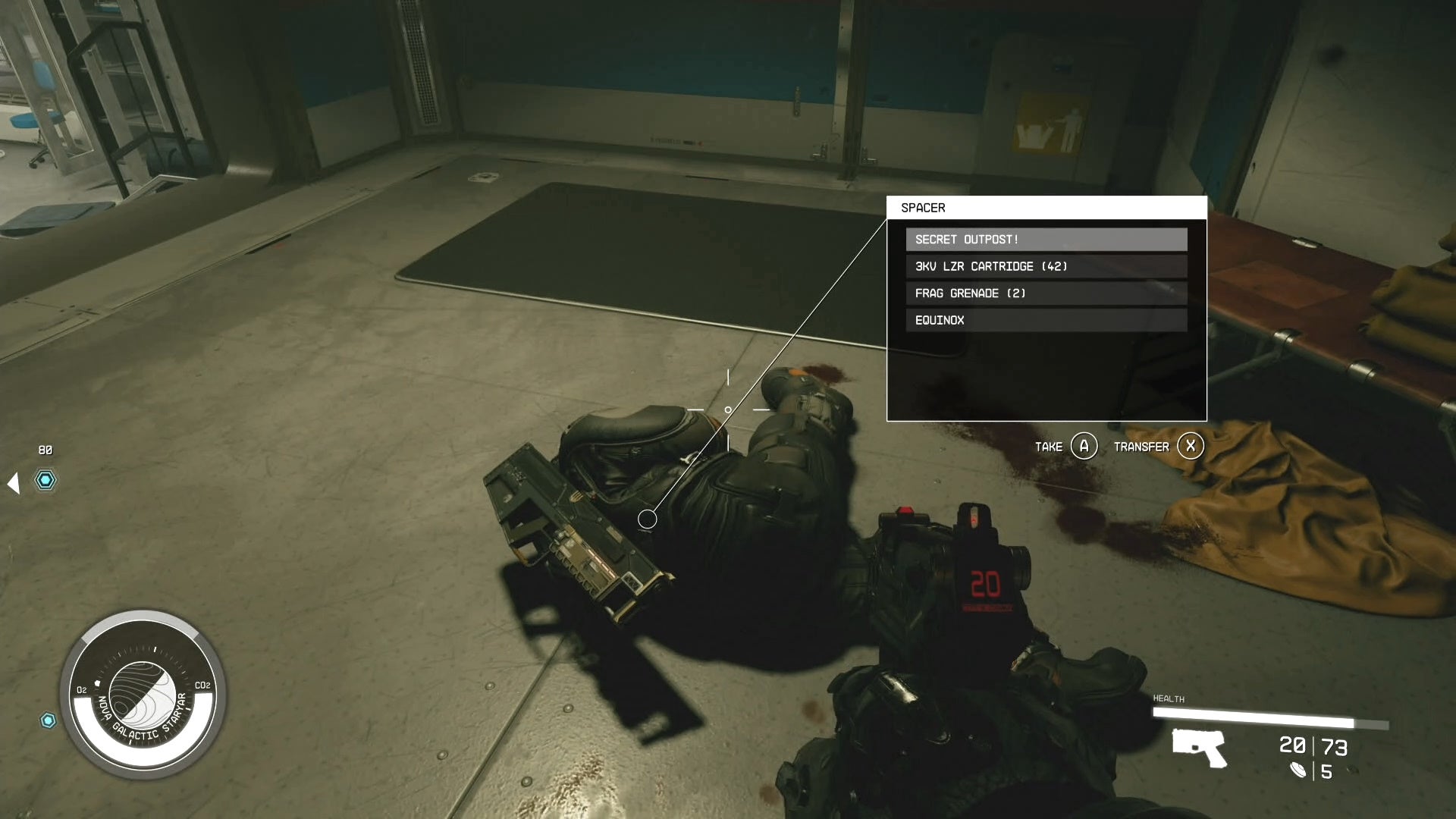 first person view of loot contents of a spacer corpse