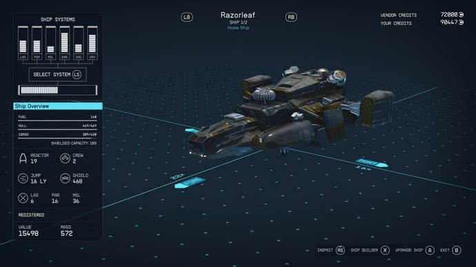 ship menu view of the razorleaf mantis with its stats