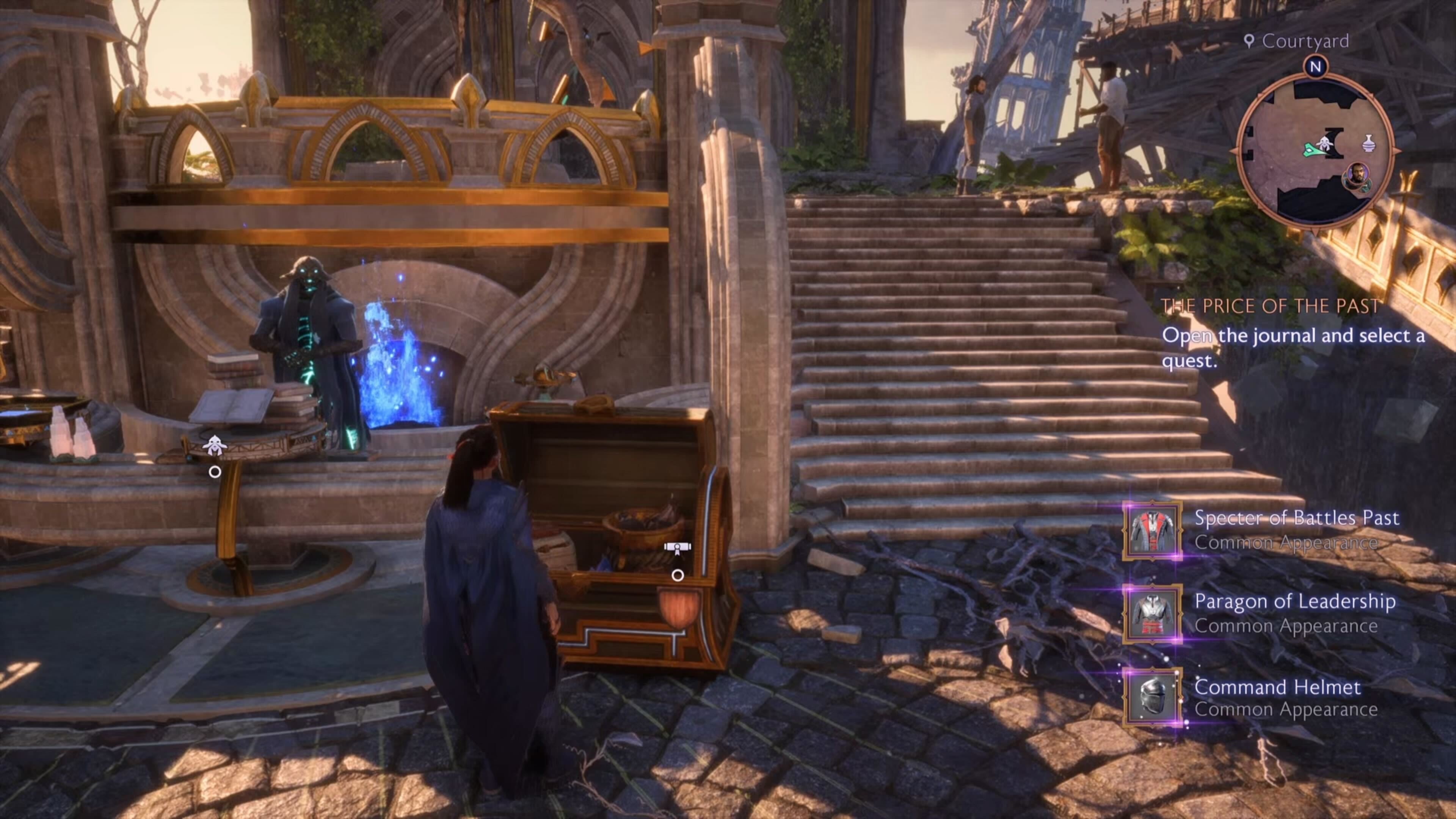 Rook opening the chest that conatains Mass Effect armor in Dragon Age: The Veilguard.