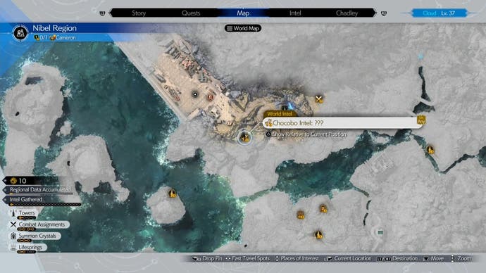 Map view of the Chocobo Intel location in Nibelheim in Final Fantasy 7 Rebirth.