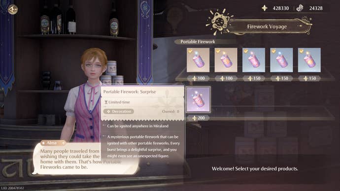 Alama’s shop inventory in Infinity Nikki.