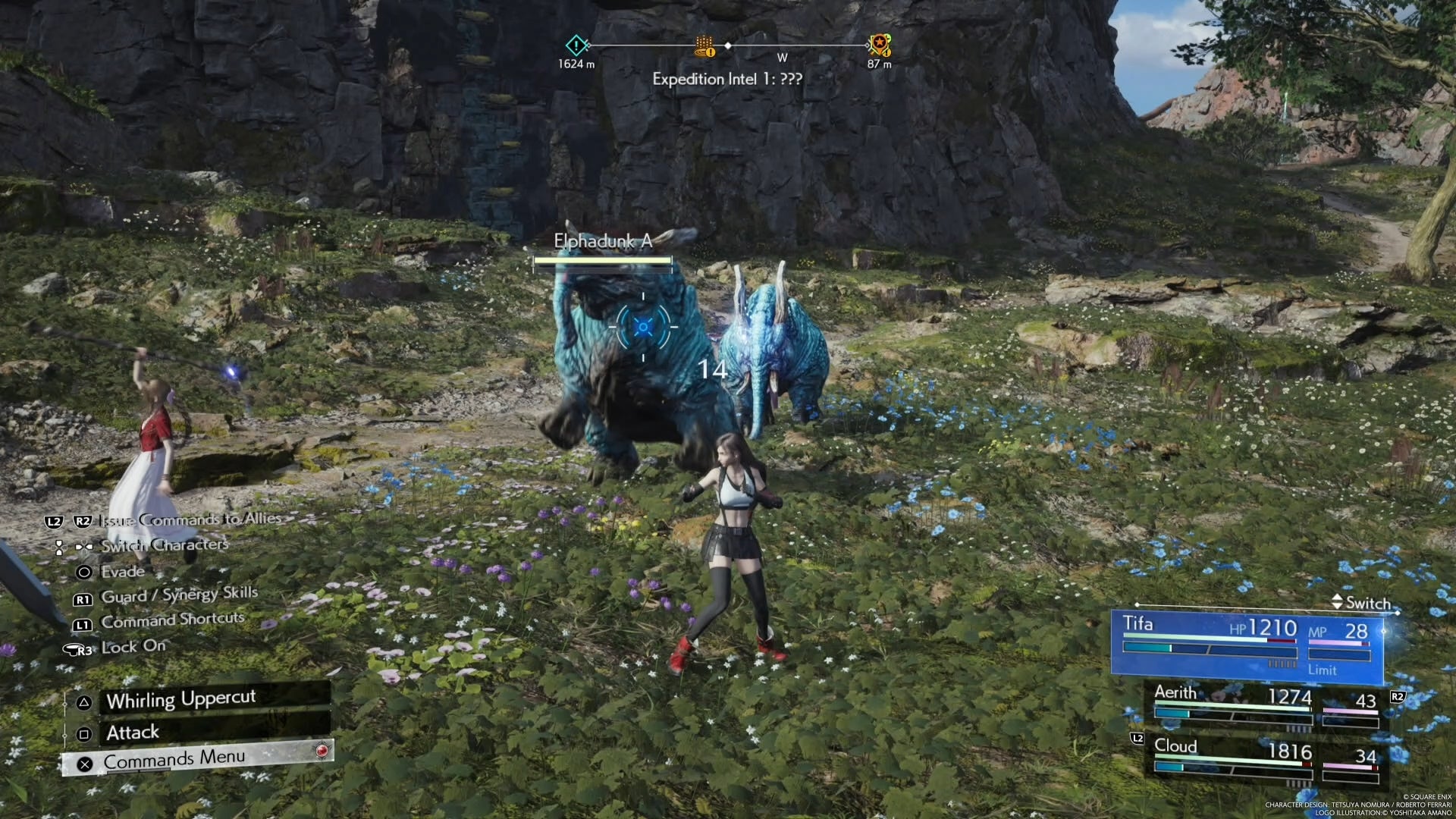 Tifa standing in front of two Elphadunks enemies in Final Fantasy 7 Rebirth.