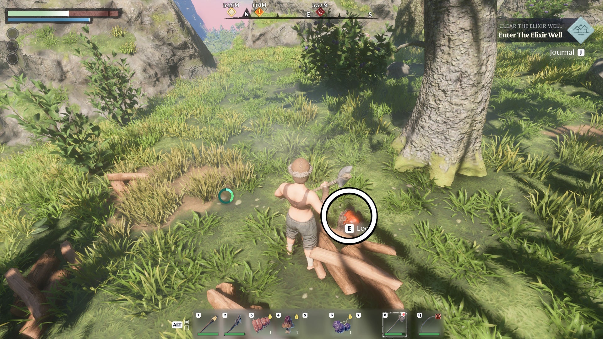 A piece of Resin circled on the ground in Enshrouded.