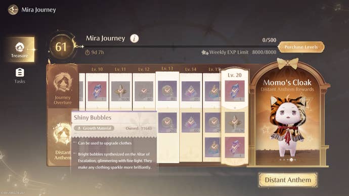 The battle pass with Shiny Bubble rewards highlighted in Infinity Nikki.