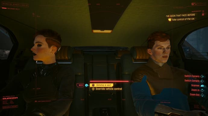 first person view of the twins inside a car with the dialogue option highlighted on ignoring reed