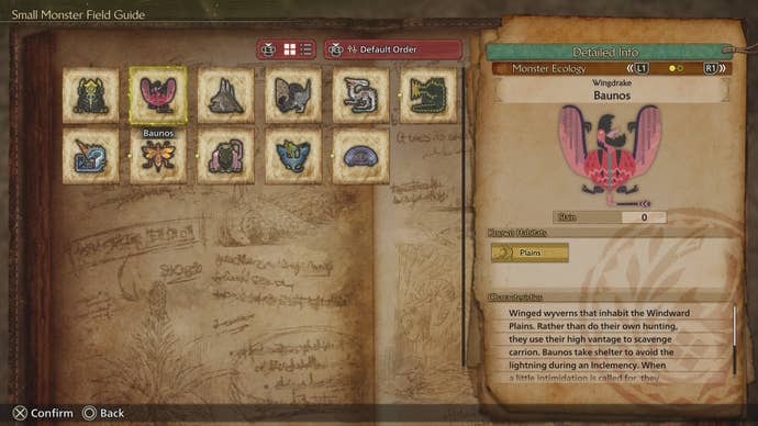 Small Monster Field Guide entry for Baunos.