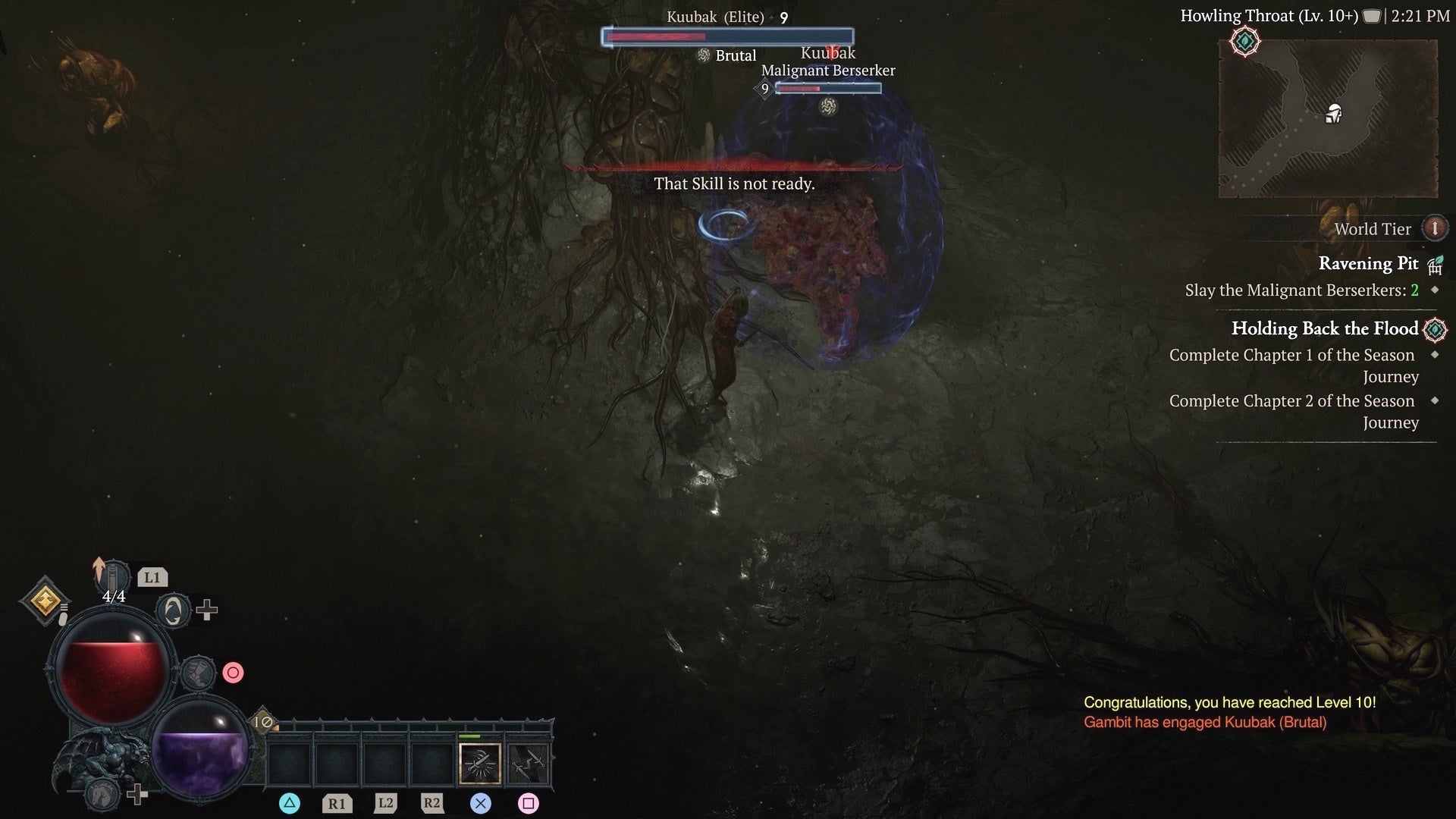 Rogue character class fighting an Elite Malignant enemy.