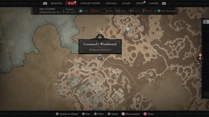 Map image of Cormond's Workbench location.