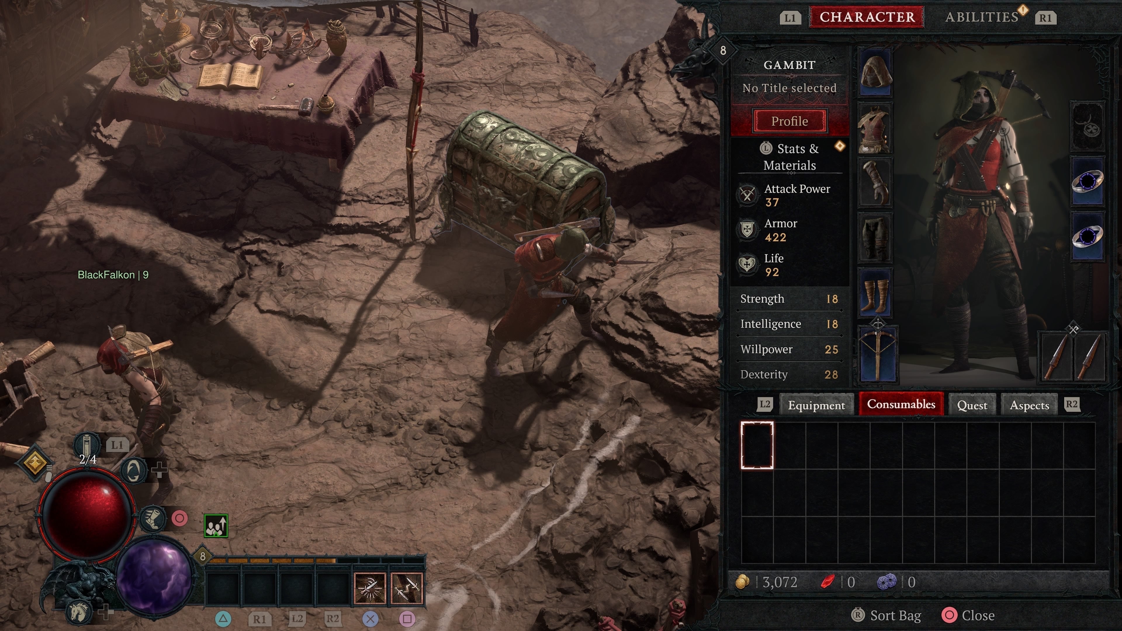 Menu of the Consumables inventory tab.