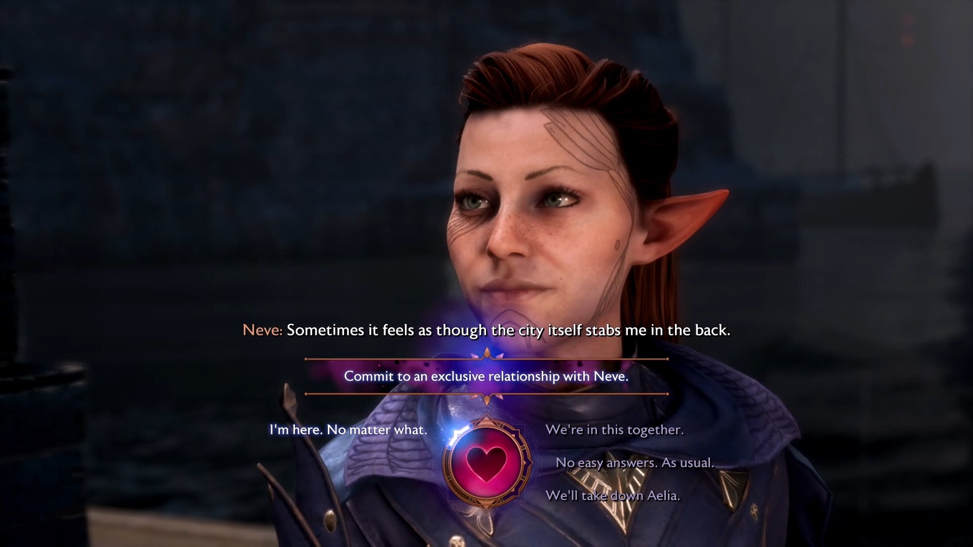 Commiting to a romance with Neve in Dragon Age The Veilguard.