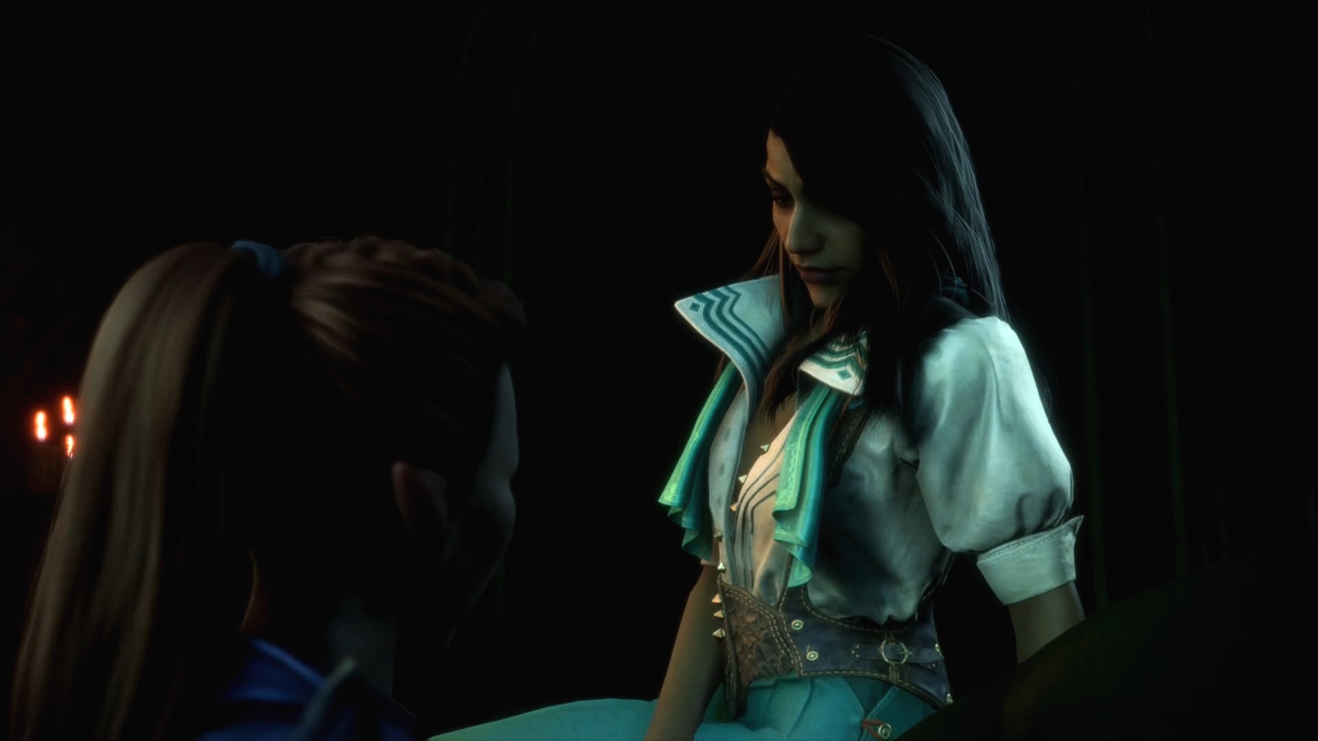 Neve looking down at Rook in Dragon Age The Veilguard.