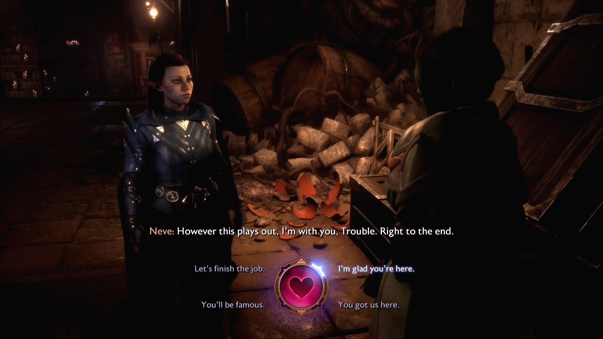 Speaking with Neve at the end of Dragon Age The Veilguard.