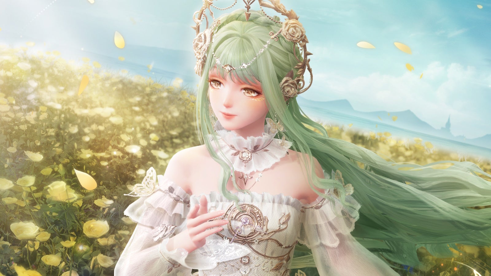 Promotional image of Nikki in the Wishful Aurosa outfit in Infinity Nikki.