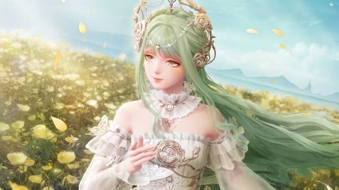 Promotional image of Nikki in the Wishful Aurosa outfit in Infinity Nikki.