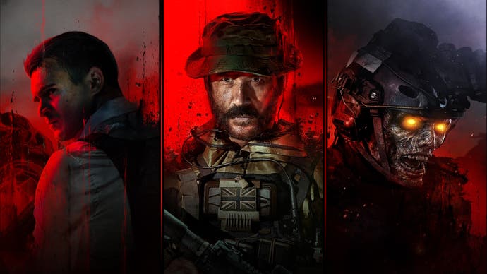 promotion image for modern warfare 3 showing captain price, a zombie soldier, and makarov