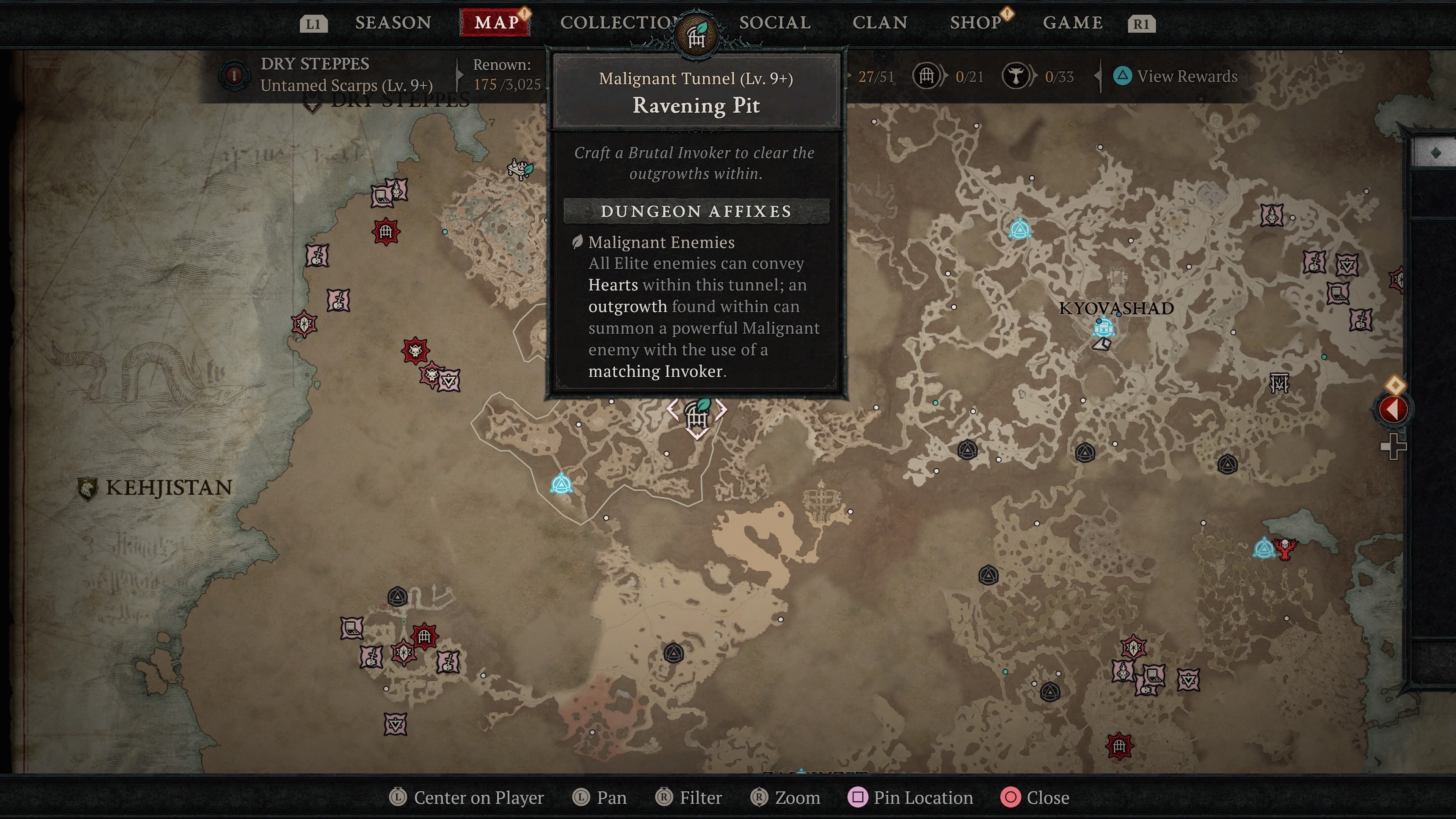 Map picture showing the Ravening dungeon&rsquo;s location.