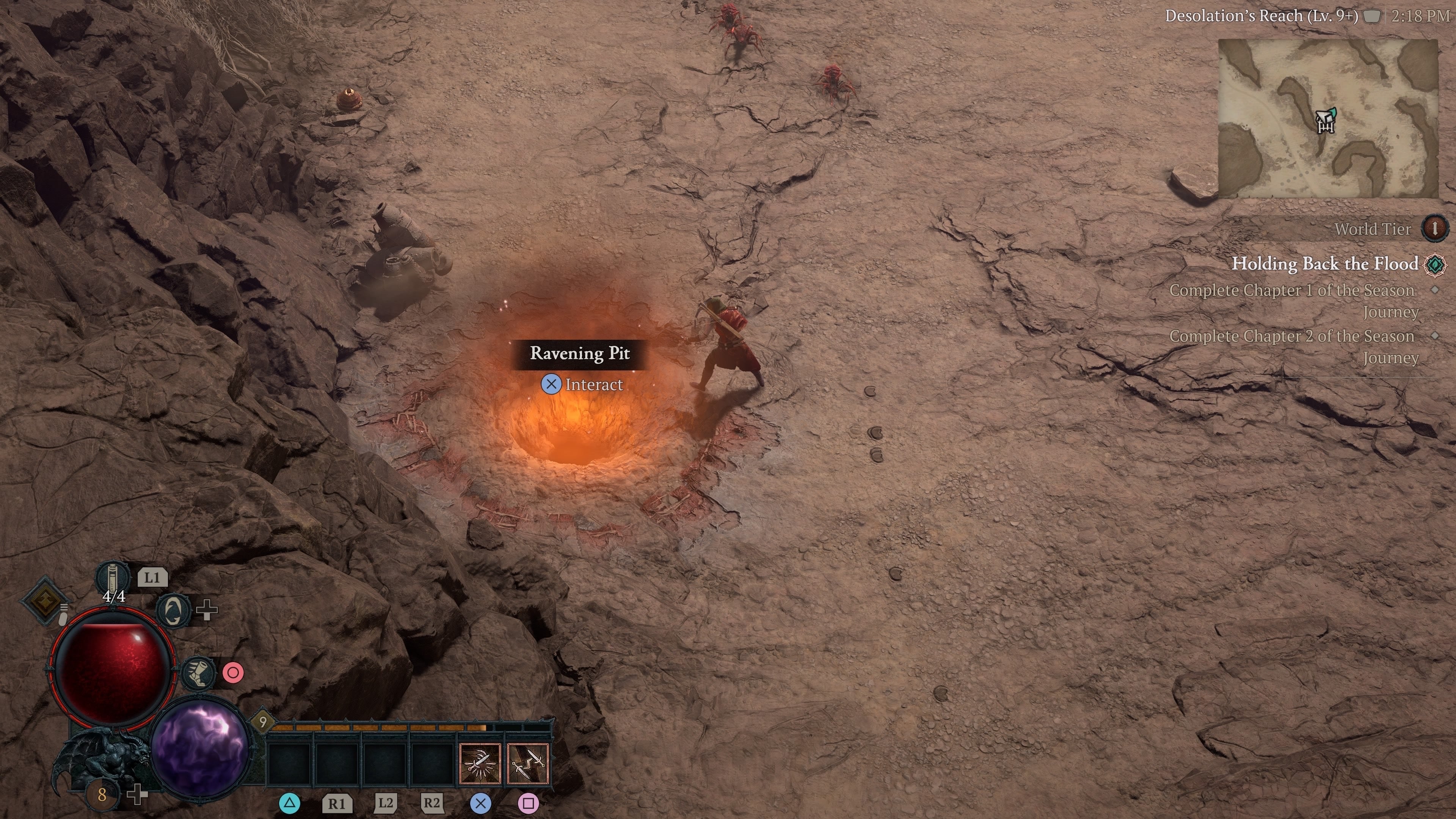 Rogue character class looking at the underground entrance to the Ravening dungeon.