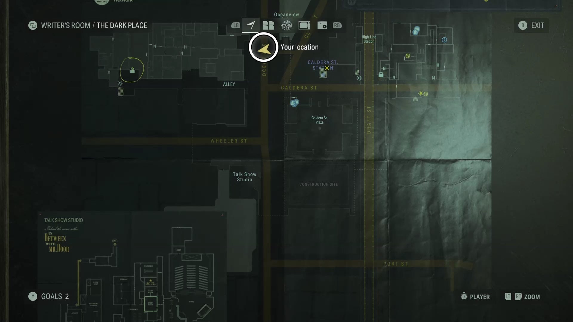 dark place street map with a white circle showing the location of the oceanview ave alley entrance