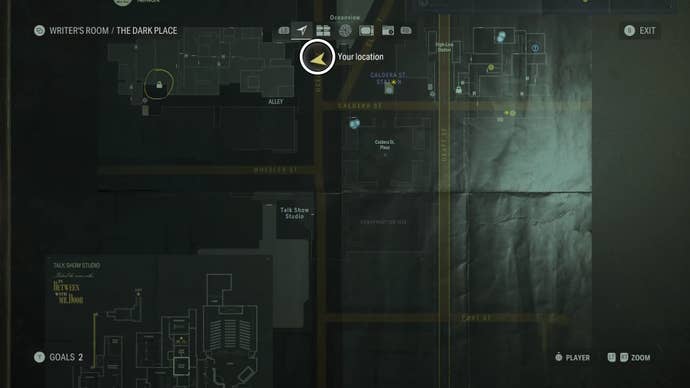 dark place street map with a white circle showing the location of the oceanview ave alley entrance