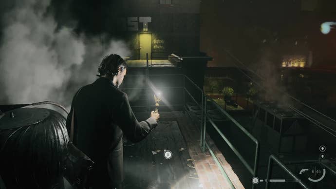 alan using his angel lamp on a rooftop beside a vent to make a staircase appear on the rooftop opposite him