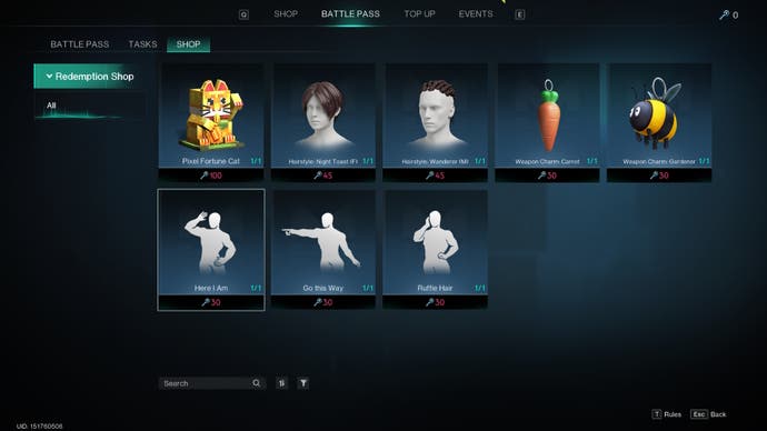 The Battle Pass store in Once Human showing rewards including emotes.