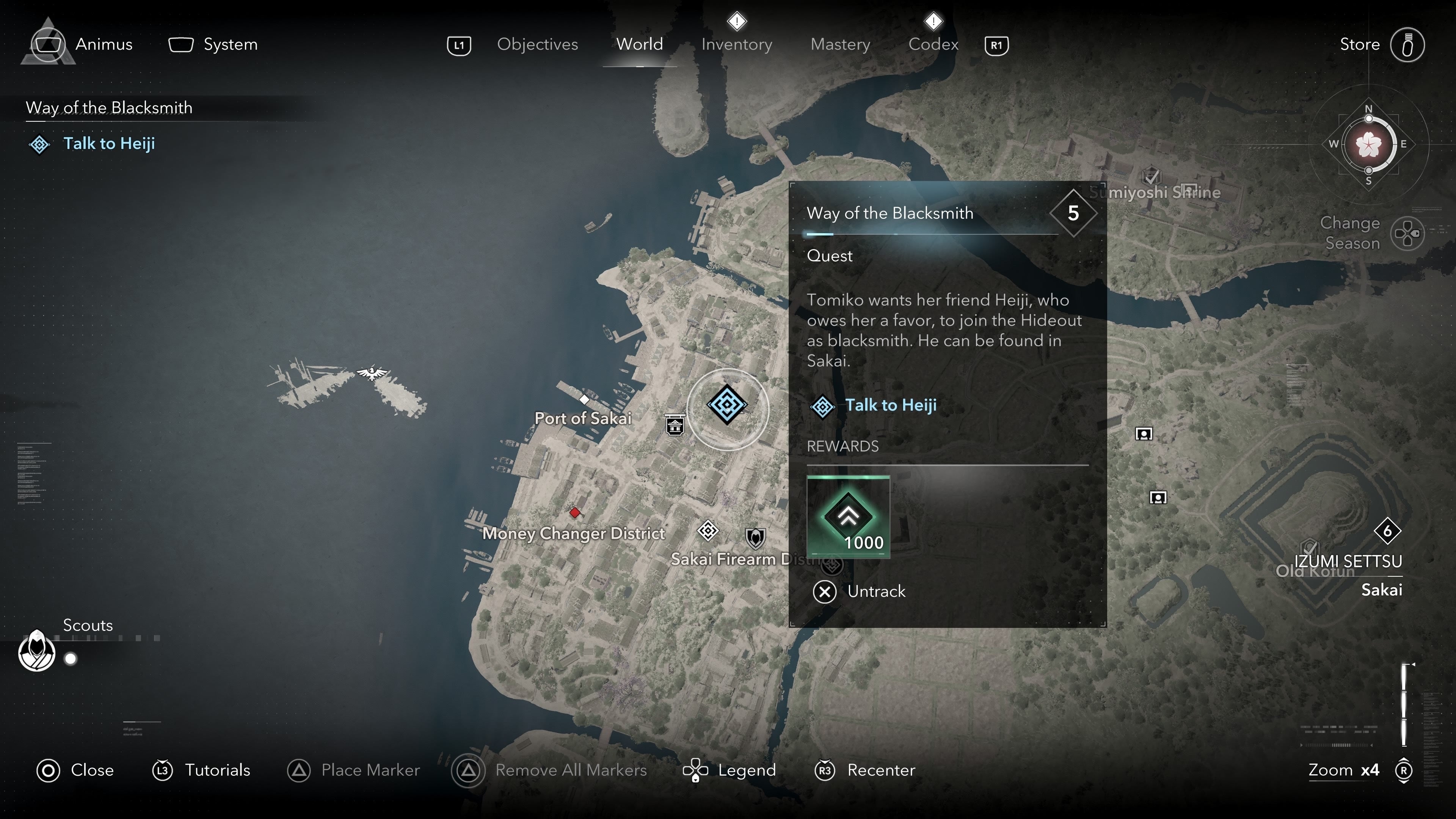The location of Heiji marked on the map of Assassin&rsquo;s Creed Shadows.