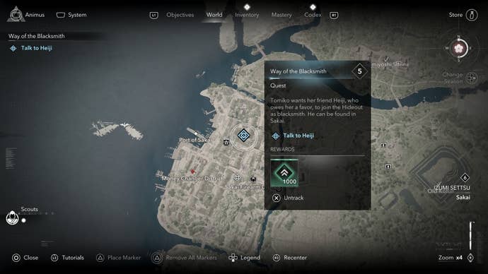 The location of Heiji marked on the map of Assassin’s Creed Shadows.