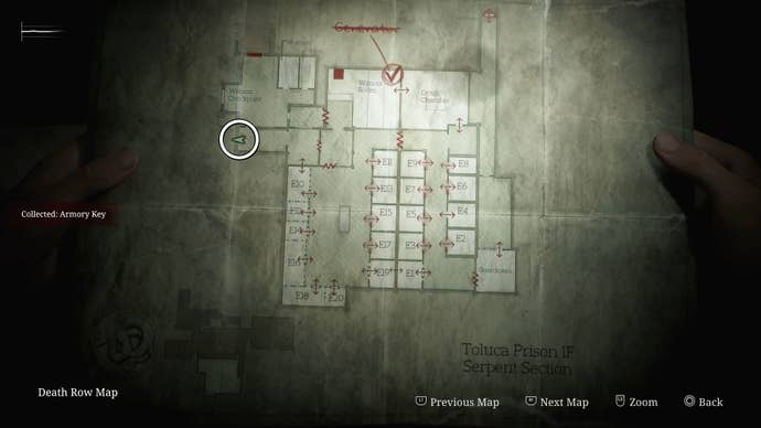 The Armoury Key’s location circled on the map in Silent Hill 2.