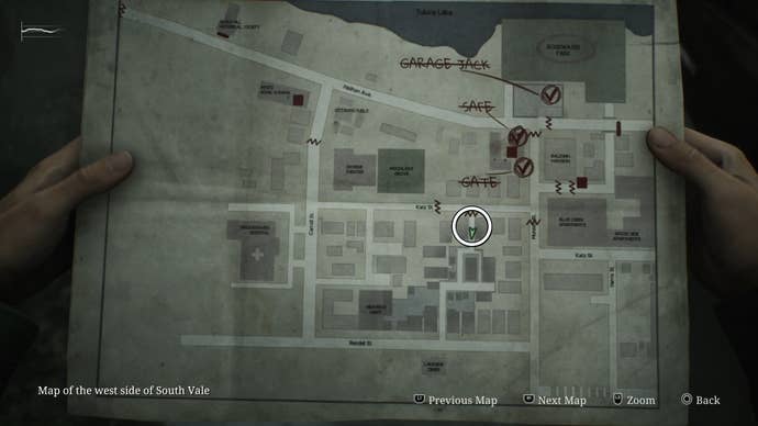 The Steel Pipe’s location circled on the map in Silent Hill 2.