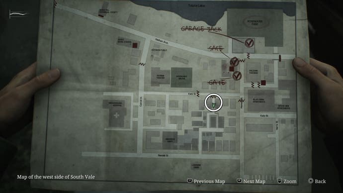 The Steel Pipe's location circled on the map in Silent Hill 2.