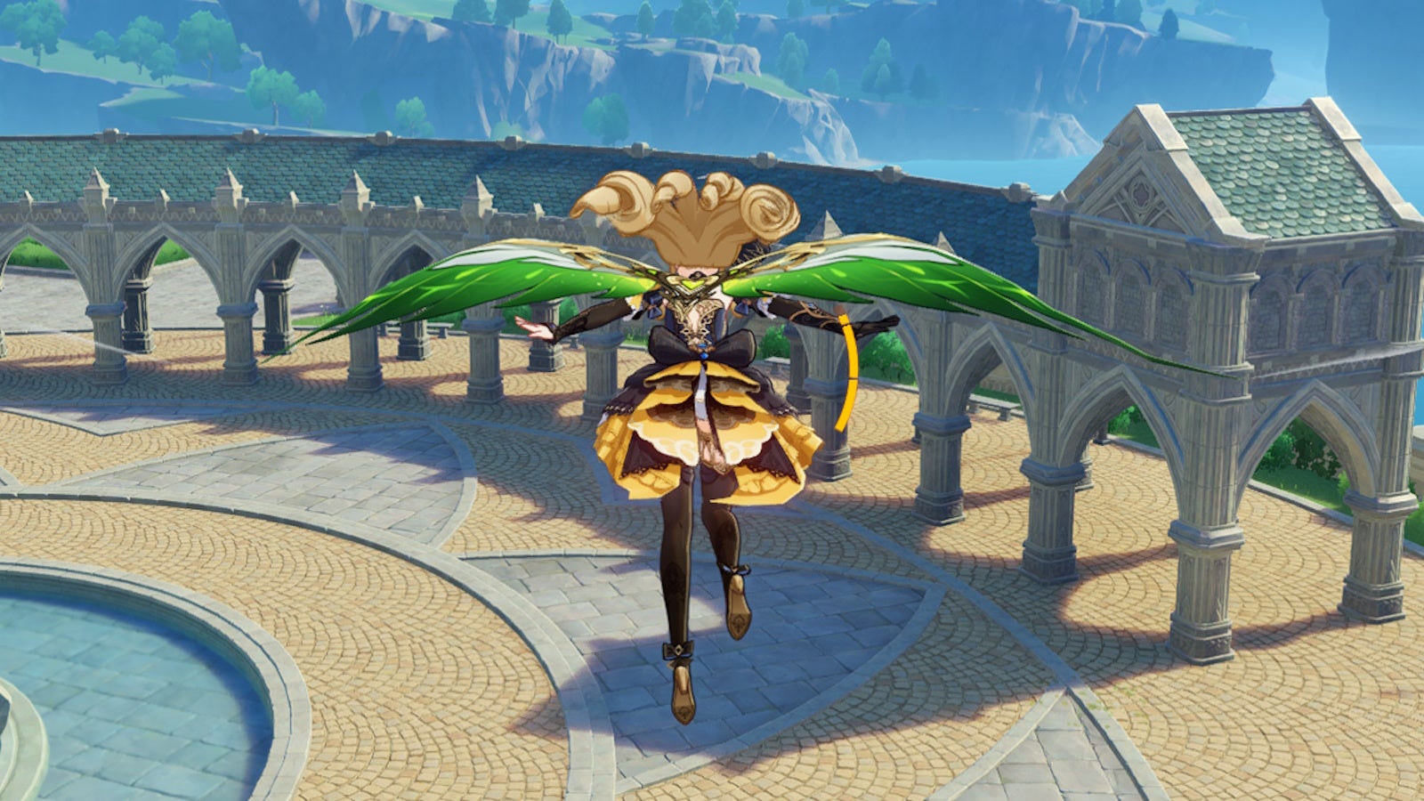 Navia with the Xbox wings equipped in Genshin Impact.