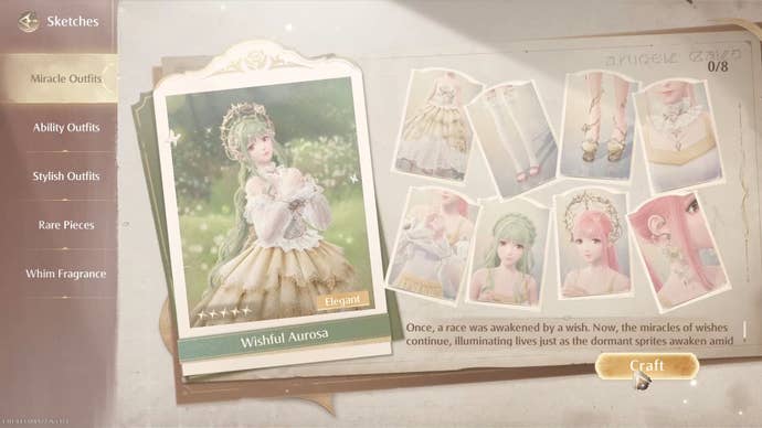 Miracle Outfit tab of the Sketches menu in Infinity Nikki.