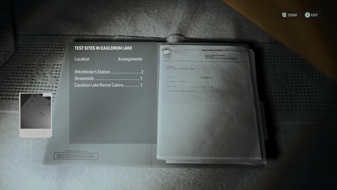 note menu of an FBC file sitting on a bed detailing the locations of nursery rhymes in the cauldron lake area, with a poloroid-like picture in the left corner showing the file is collected as a clue