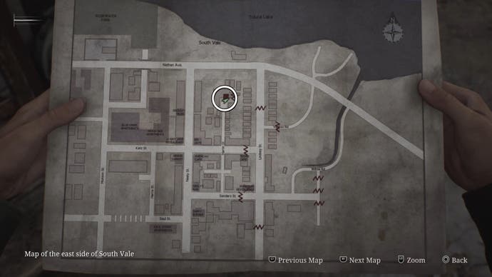 The Wooden Plank's location circled on the map in Silent Hill 2.