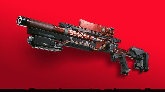 yasha sniper rifle on a bright red background