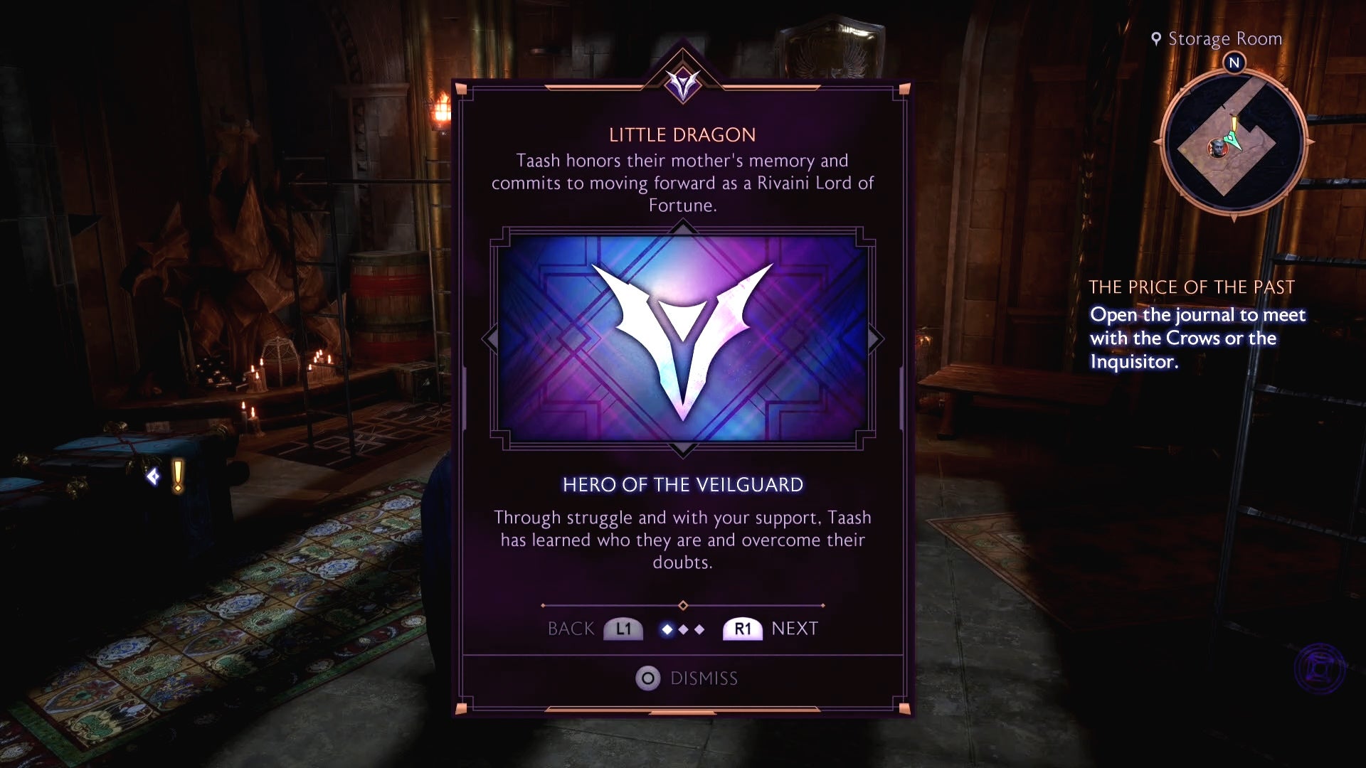 Popup menuexplaining Taash becoming a Hero of the Veilguard in Dragon Age The Veilguard.