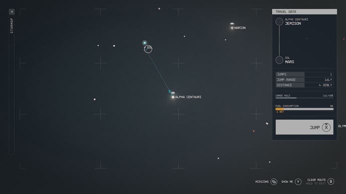 starmap menu highlighting the sol star system
