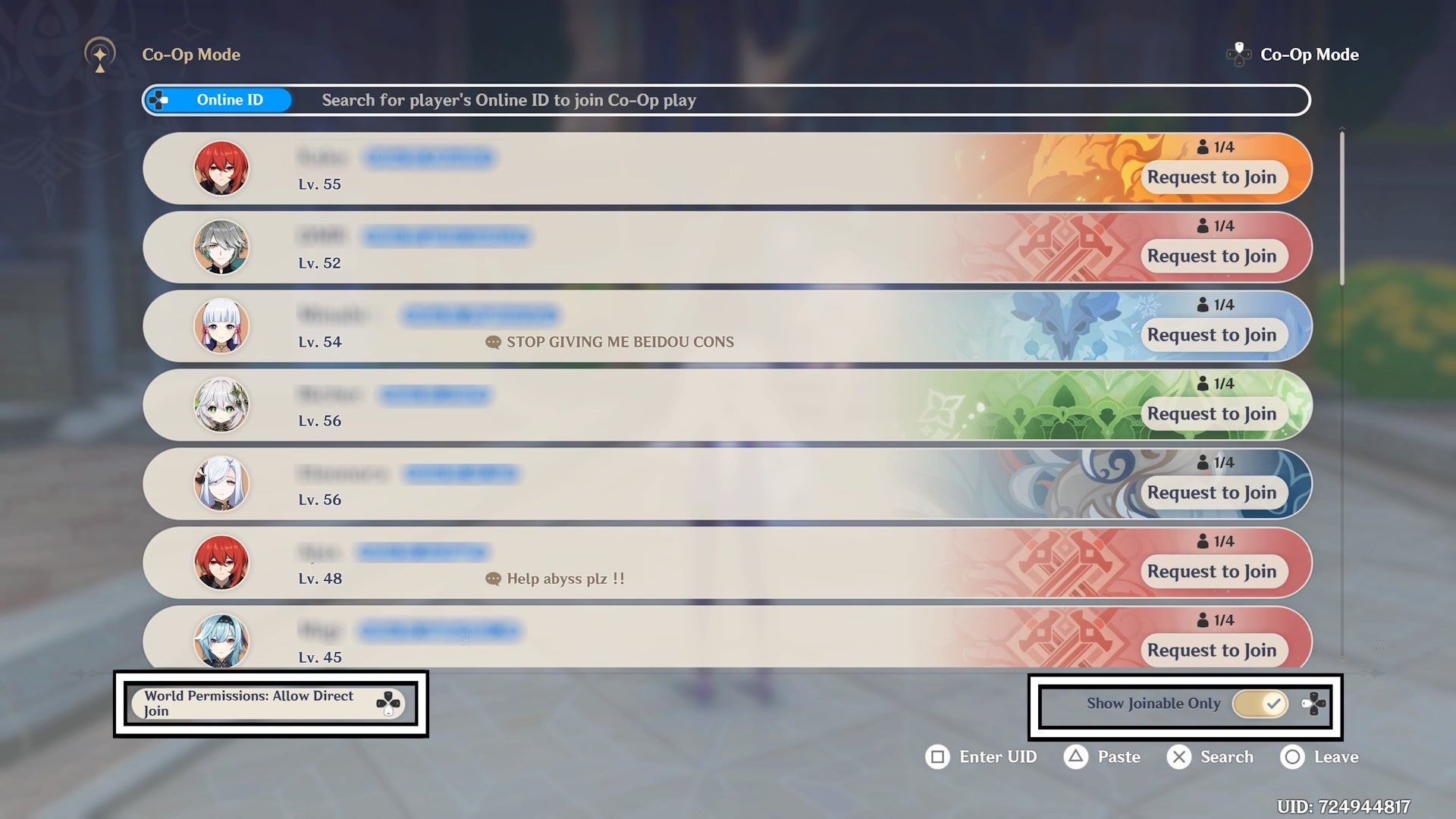 menu view of to co-op join screen with options to make joining a world easier highlighted